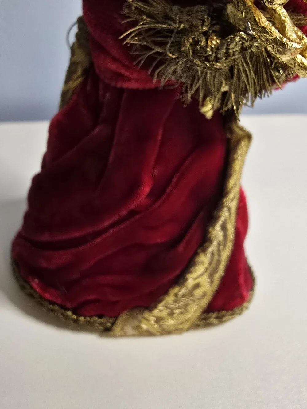 Vintage Koestel German Wax Angel Christmas Velvet Gown Red MISSING WINGS